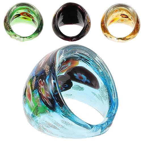 Ifundom 4 Piezas Anillos Geniales De Vidrio De Murano - Decoración Colorida Para La Articulación Del Dedo - Joyas De Tendencia Para Mujeres y Chicas