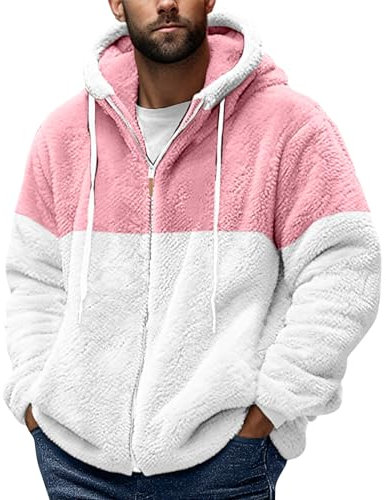 Manteau Cachemire Homme Tendance a Capuche Hiver Zippé Manteau Gilet Polaire Grande Taille Travail Veste Blouson Gilets De Sécurité Veste Homme Mi Saison(Rose,XL)
