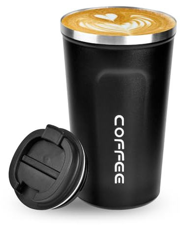 Lychico Coffee Travel Mug, 500ml Insulated Coffee Cup with Leakproof Lid, Reusable Stainless Steel Double Wall Vacuum Thermaol Mug/to Go Cups for Hot Cold Drinks