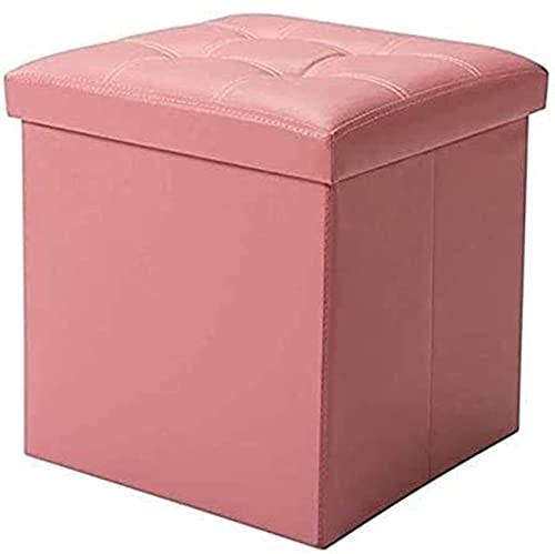 OAkita Pouf-Fußhocker, quadratischer Aufbewahrungshocker, praktische Fußstütze aus Leder, gepolsterte Sofabank mit Deckel, Wohnzimmer, Schlafzimmer, Einzelhocker, Stuhl, Pouf (Rosa)