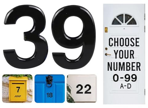 Rubigo Numéros de Porte 7,6 cm 0-99 à Coller sur numéro de Porte Noirs, numéros de Maison ABS Auto-adhésifs argentés 3D pour Portes, boîtes aux Lettres, Chambres d'hôtel (39)