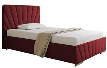 PANDA MÖBEL RAY Polsterbett 120 x 200 cm Doppelbett mit Stauraum aus Kiefernholz, Schlafzimmer, Bequem, Modern, Stilvoll-rot