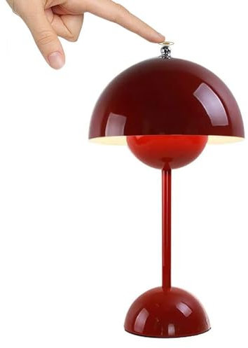 Amieron LED Flowerpot Tischlampe Kabellos mit Akku, Nachttischlampe Touch Dimmbar Flowerpot Lamp mit 3 Helligkeitsmodi, Dekorative Retro Schreibtischlampe für Schlafzimmer, Bars, Restaurants (Rot)