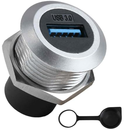 USB 3.0 a Enchufe de Panel, Adaptador de Fijación Roscado Incorporado 5 Gbps USB3.0 Hembra, Soporte USB para Coche con Tapa Impermeable, Convertidor de Enchufe Redondo