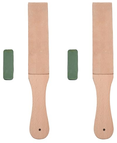 Beelooom 2X Messer Schaerfer Set LEDer Schaerfen Streichriemen Handgemacht Rasiermesser Polier Brett und Polier Wachs LEDer Paste