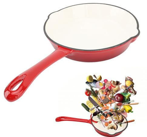 Topiky Enameled Cast Iron Skillet, Kitchen Fry Pan, Frying Pan Nonstick Cookware Cast Iron Frying Pan Grill Skillet Skillet Pan for Camping Cooking Grilling (25cm)