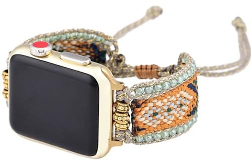 Retro Boho Braided Nylon Band Compatible with Apple Watch 42mm 44mm 45mm, Friendship Bracelet Handmade Woven Bohemian Beaded Western Dressy Strap for iWatch Series10/9/8/SE/Ultra/7/6/5/4/3/2/1 (Wizard