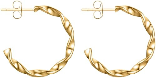 day.berlin Creolen Rosa in Gold 18k vergoldet, Damen Ohrringe gedreht 25mm Durchmesser, 2mm stark, 316L Edelstahl nickelfrei und wasserfest