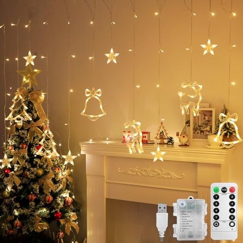 MEgegulo LED String Light Christmas Curtain Light,3.5M Waterproof Fairy Light String Indoor Window Lights,8 Flashing Modes,Holiday Party Garden Bedroom Decoration,USB+Battery Box (USB+Battery Box)