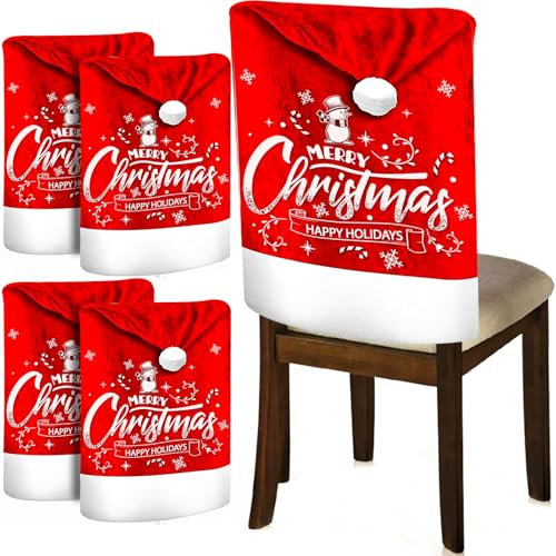 ZZQVIP Weihnachtsstuhlbezüge 4PCS Set, 65x50cm Stuhlhussen aus Samt mit weißer Weihnachtskugelfür Dekoration Weihnachten, Stuhlhussen für Zuhause oder Restaurant, Langlebig und Bequem