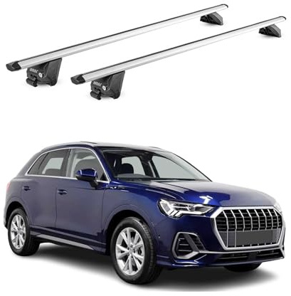 OMAC Dachträger für Audi Q3 F3 2018-2025 Aluminium Silber | TÜV geprüft, bis 100 kg Traglast, T-Nut-Befestigung, für integrierte Dachreling geeignet, Querträger, Grundträger