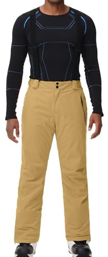 ALSOGO Herren Skihose wasserdichte Winddichte Winter Schneehose Outdoor Snowboardhose mit Abnehmbar Träger Khaki L