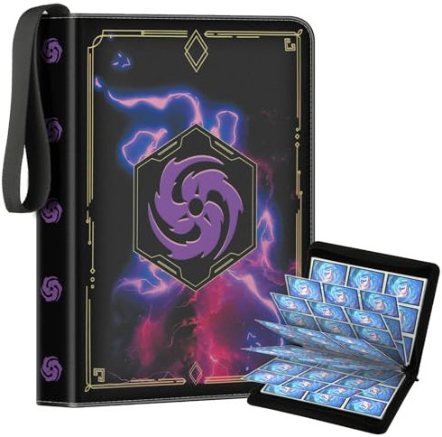 Deuyibu Sammelkarten Album für Lorcana TCG Sammelkarten, 900 Karten Taschen 50 Seiten Sammelalbum mit Magic-Inks Elementen, PU Leder Kartenbinder für Sammelkarten, für Family und Freunden, Violett