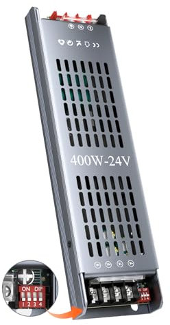 HOOLED Trasformatore LED DC 24 V 16,6 A, 400 W Alimentatore Dimmerabile a livelli, Trasformatore con 5 modalità di Protezione del circuito, 220-240 V AC a DC bassa tensione 24 V Per Strisce LED