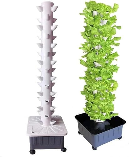Hydroponik-Turm-Set mit 15 Ebenen und 45 Löchern, Indoor-Kräutergarten-Set, Hydroponik-Turm-Anbausystem ohne Erde, vertikales Aquaponik-Anbausystem für Obst und Gemüse mit Bewässerungspumpe, Adapter