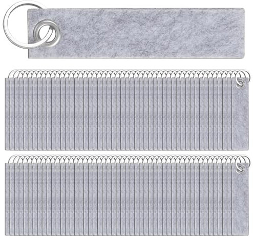 Nuenen 100 Stück 13 x 3 cm Bunte Filz Schlüsselanhänger Rohlinge Schlüsselringe mit Anhänger aus Filz Schlüsselbänder für Schulrücksack Tasche Geldbörse Schlüssel Basteln(Hellgrau)
