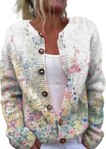DSAoTeng Damen-Weihnachtspullover, warm, vorne offen, Knopfleiste, Strickjacke, stilvoll, gemütlich, Herbst-Strickwaren für Urlaubspartys, rose gold, M
