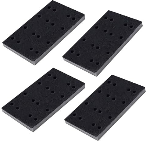 GOLD DEER 4 Pcs Soft Black Foam Sanding Pads with Hook and Loop Design Interface Sander Backing Pad 80 x 133 x 12 mm Foam Sanding Pads with 16 Holes Compatible with Festool RTS400 LS130 Sander