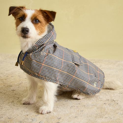 Rosewood x Joules Henson Check Packaway Dog Jacket, Small – Lightweight Water-Resistant Coat with Hood, Adjustable Velcro Fastenings, Portable for Travel & Walks