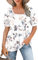 WNEEDU Ladies Tops Square Neck T Shirts for Women UK Summer Puff Short Sleeve Blouses Pleated Tunic Tshirts Flowy Elegant Casual Tee White Flower XL