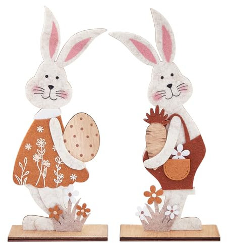 Bseical 2 StüCk Ostern Deko, Osterdeko Hase Zum Hinstellen, Osterhasen Deko Holz, Osterhase Deko, Osterdeko Holz Mit Blumen Und Holzfuß, FüR Osterdekoration Garten Osterhasen Deko Holz, 22cm