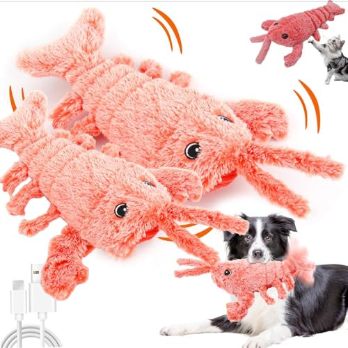 Merrwon 2pcs Lobster interaktives hundespielzeug, interaktives katzenspielzeug, Hundespielzeug Unzerstörbar, Elektrisch Hummer Haustier Kauspielzeug für Katzen, Hunde, Haustiere (2PCS)