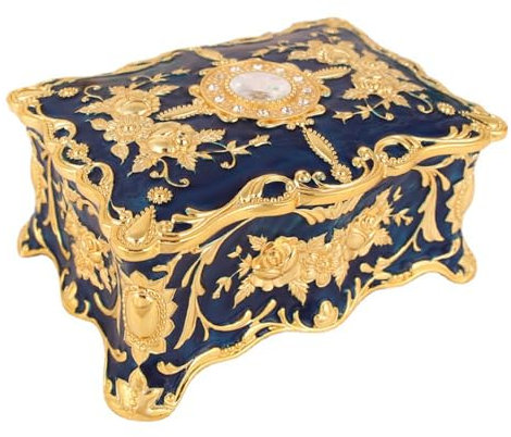 Stgbcst Quadratische Schmuckschatulle Deckel Schmuckdose Goldene Schmuckkästchen Antik Schmuckkästchen Retro Schmuckkästen Deko für Wohnzimmer Schlafzimmer Badezimmer (Blau)