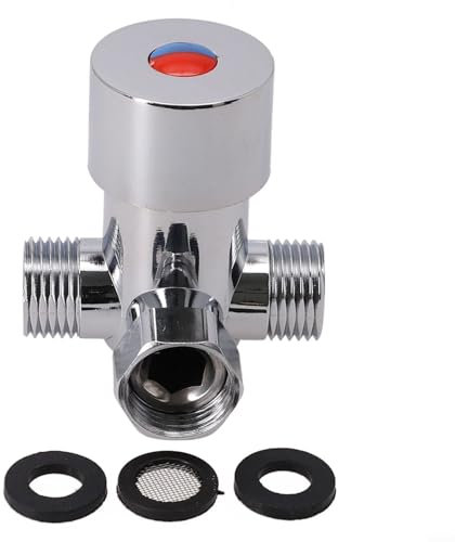 Zeroupshop Vannes de mélange thermostatiques, pour contrôle de température de l'eau de douche, tuyaux, thermostat, contrôle du thermostat de lavabo, régulateurs d'eau chaude et froide en laiton massif