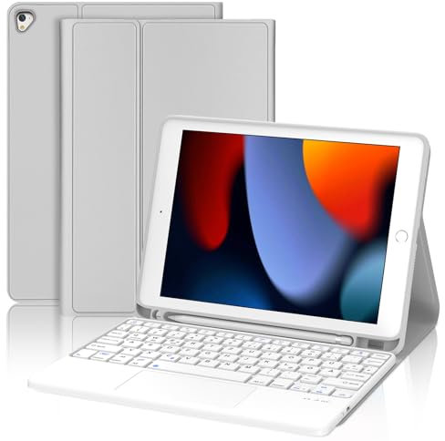 JADEMALL iPad 6. Generation Hülle mit Tastatur, Tastatur Hülle mit Touchpad und Stifthalter für iPad 5. Generation 2017, Pro 9.7 Zoll, Air 2 & 1, Rückseite Gehäuse Case
