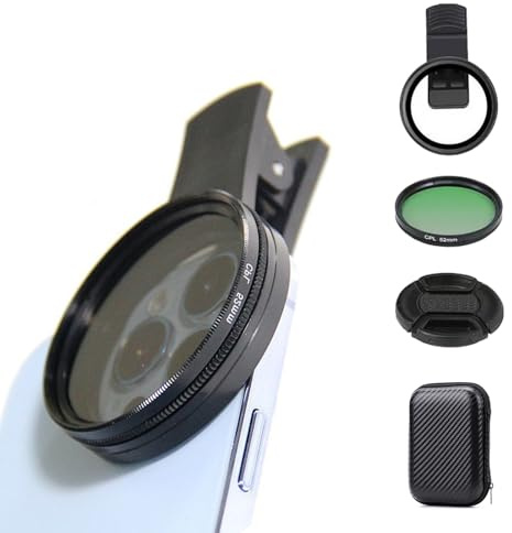 52mm Clip-on CPL Phone Camera Lens Filter Kit, 52mm CPL Polarizing Filter for iPhone with Clip (1Set)