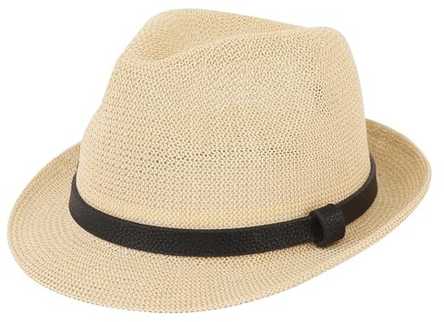 RUIXIA Chapeau de Soleil Fedora en Paille pour Homme et Femme Chapeau Trilby Été Style Rétro à Bords Roulés Panama à Bord Court en Paille Pliable pour Plage Voyage