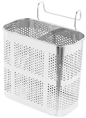 CIYODO Acier Inoxydable Égouttoir à Baguettes Suspendu Cuisine | Rangement Ustensiles Cuisine, Trous de Drainage, Argenté, Style Moderne, pour Maison et Pendaison