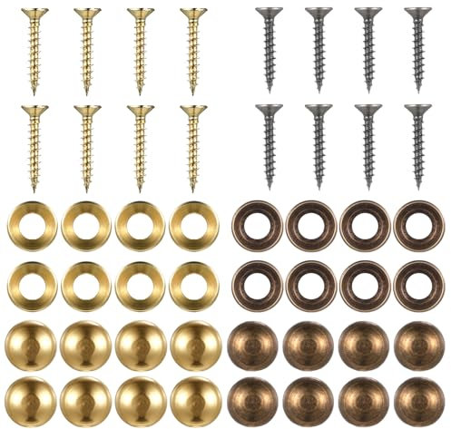 16 PCS Mirror Screw Caps Brass Decorative Screws with Caps Mirror Fixing Cover Self Tapping Screw Decorative Cover Retro Cap Cabinet Doors and Window Fastener for Furniture Fixing(Gold Bronze)