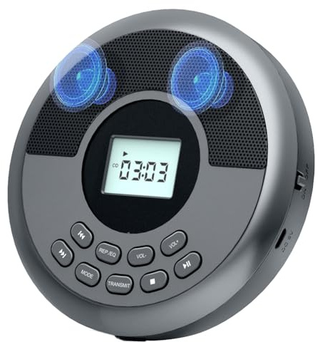 Pqahffowr Lettore CD Portatile Bluetooth Ricaricabile Discman con Due Altoparlanti e Cuffie Lettore CD Lettore MP3 Grigio