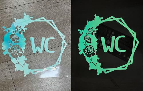 WandSticker4U®- [changeant de couleur, brille dans le noir] Autocollant WC porte toilette lumineux FLEURS (30x30 cm) I Stickers fluorescent WC floral fleurs I Signe de toilette salle de bain déco