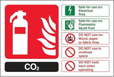 V Safety CO2 Fire Extinguisher - Landscape 150 x 100 mm - 2mm Rigid Plastic Safety Sign