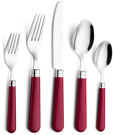 Annova Cutlery Set Stainless Steel with Color Handle (20 Pieces) (Red, 20 Pieces)