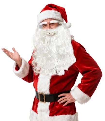 SAIIURV 3 Stücke Perücke & Bart Nikolaus, Weihnachtsmann mit Bart und Augenbrauen, zum Verkleiden als Nikolaus, Weihnachtsmannbart, Weihnachten Fasching Karnveval Perücke Lang (Weiß)