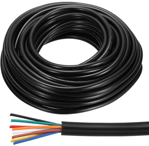 sourcing map Fil électrique 18 AWG 8 conducteurs 29,9 m câble d'alimentation flexible câble de signal d'extension noir pour bandes LED lampes éclairage alimentation