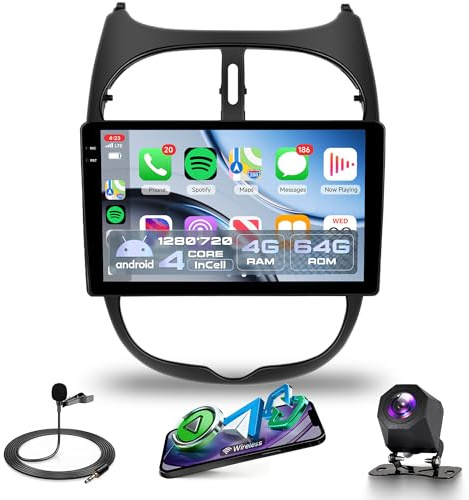 4G+64G Wireless Carplay Android Autoradio per Peugeot 206 206CC 206SW 2000-2016 Citroen C2 2002-2010 9 Pollici Incell Schermo Autoradio con Android Auto GPS Navi WiFi Mirror Link Bluetooth FM/RDS/SWC