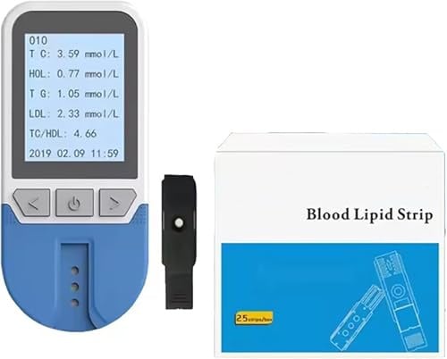 HKFGSHOP Cholesterin-Testgerät, Multifunktionales Lipid-Messgerät-Set, 5-in-1 Für TC, TG, HDL, LDL, Blutfett-Tester Mit 25 Teststreifen, 200 Speicherplätze Für Messwerte, Schnelle Ergebnisse