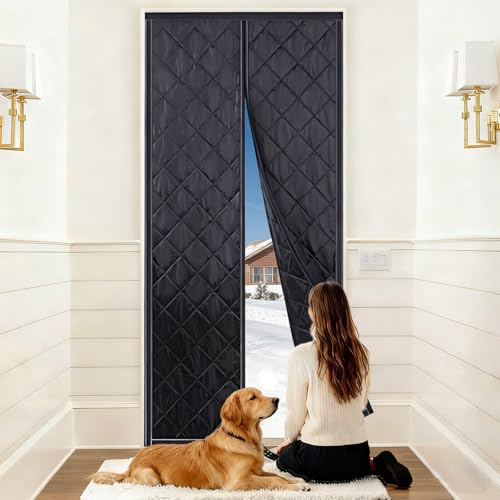 Rideau de Porte Isolant Thermique Magnétique, épaississant Rideau Porte Entrée, Protection Contre Le Froid Imperméable Coupe-Vent, pour Chambre, Cuisine, Portes D-E Balcon(Black,90x220cm)