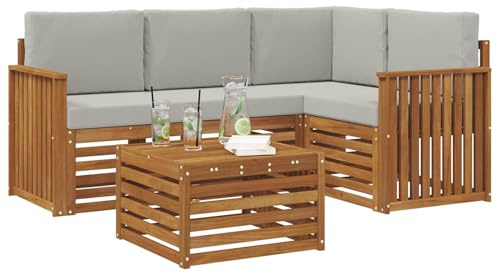 vidaXL Möbelsets mit Kissen 5 pcs Natürlich und Hellgrau Holzwerkstoff, Moderne Gartensofa-Gruppe, stylische Möbel, gemütliche Lounge, Akazie und Holz für die Terrasse