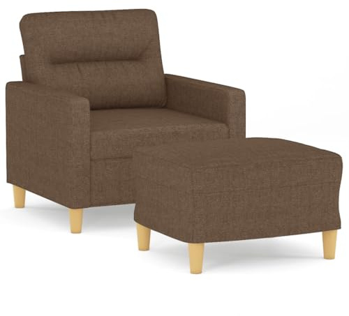 HETFTJN Sessel mit Hocker kleines Sofa 78 x 77 x 80 cm Braun Stoff Retro Ermüdungsfrei für Wohnzimmer Schlafzimmer Büro