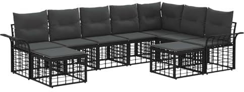 vidaXL Outdoor-Sofagarnitur 9 pcs Schwarz und Dunkelgrau Polyester, Garten und Terrasse, rustikales, wetterfestes Möbelset, modulares Sofa, wetterfeste Sitzmöglichkeiten