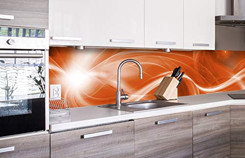 DIMEX Küchenrückwand Folie selbstklebend ABSTRAKTE MALEREI IN ORANGE | Klebefolie - Dekofolie - Spritzschutz für Küche | Made in EU - 260 cm x 60 cm