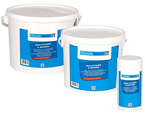 PoolsBest 9,6 kg Chlor (2 x 4,8 kg) Multitabs 2 Speed 7 in 1 I 300g Chlortabletten für Pool mit 2-Phasen Desinfektion I Chlortabs schnelllöslich & langsamlöslich I Dauerdesinfektion & Stoßchlorung