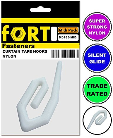 Fort Fasteners Curtain Glider Tape Hooks Standard Nylon White Midi 80 Hooks