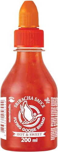 FLYING GOOSE Sriracha Chilisauce, scharf & süß, orange Kappe, scharfe Würzsauce aus Thailand, vegan, glutenfrei, 1 x 200 ml