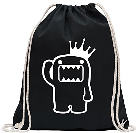 Kiwistar - Turnbeutel - schwarz - Domo Kun mit Krone - Fun Rucksack Sport Beutel Gymsack Baumwolle mit Ziehgurt